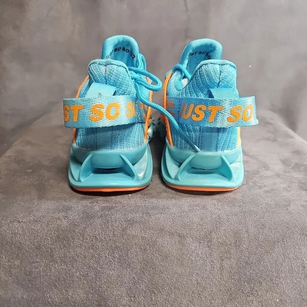 JUST SO SO Mesh Knit Athletic Running Tennis Shoes Orange Turquoise Kids Sz 32